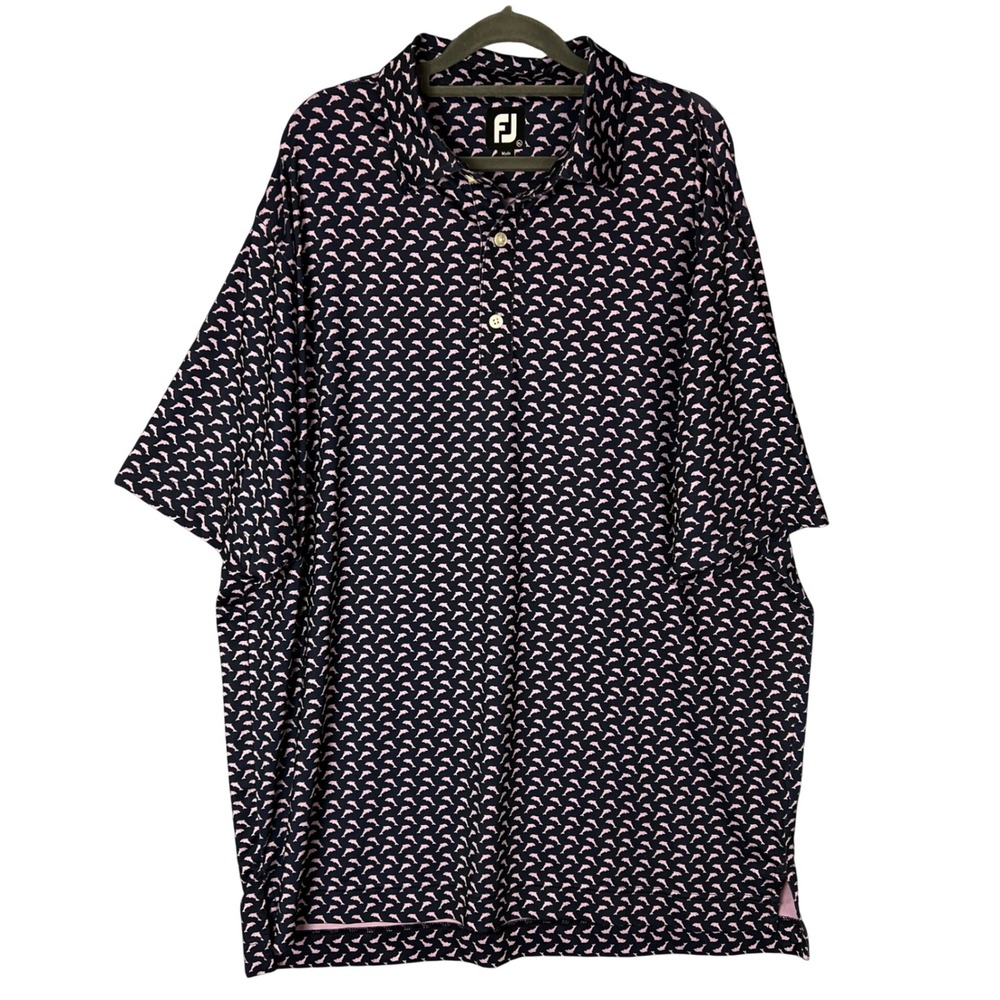 Footjoy‎ FJ Golf Polo Shirt Mens XL Navy Pink Dolphin Print Performance